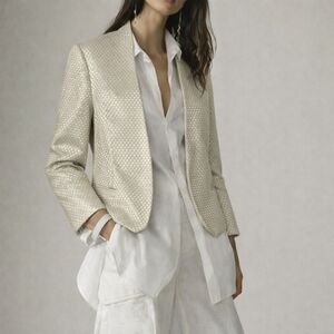 GANNI Cropped Blazer Jacket M Champagne Gold Open Front